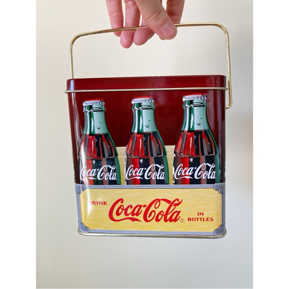 Coca Cola Tin Vintage Collectible Coke Tin with Handle 6 Bottle Tin